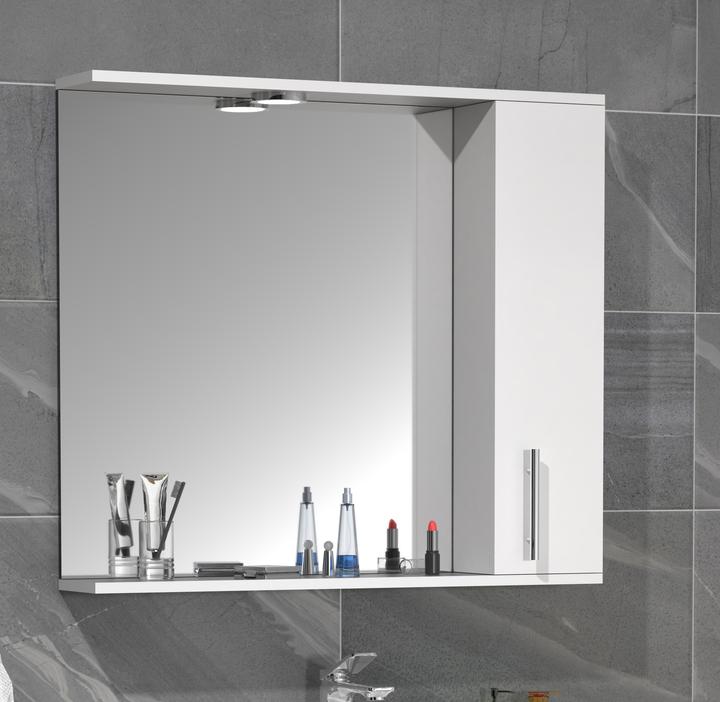 Produktbild VCM Badspiegel Wandspiegel 75 cm Hängespiegel Spiegelschrank Badezimmer Drehtür Beleuchtung Lisalo XL (75 x 14 x 71 cm)