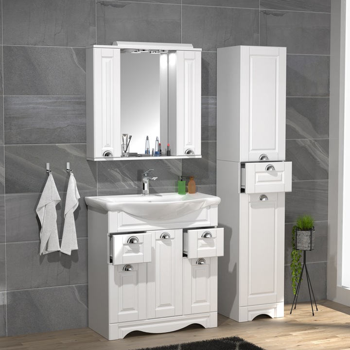 Produktbild VCM 4-tlg. Waschplatz Waschtisch Breite 75 cm Badmöbel Set Waschbecken Spiegelschrank Hochschrank