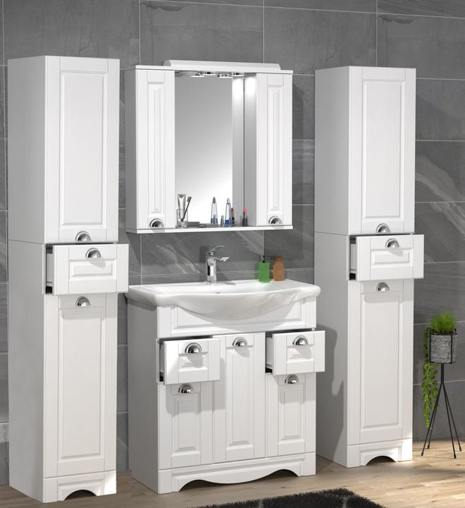 VCM 5-tlg. Waschplatz Waschtisch Breite 75 cm Badmöbel Set Waschbecken Spiegelschrank Hochschrank