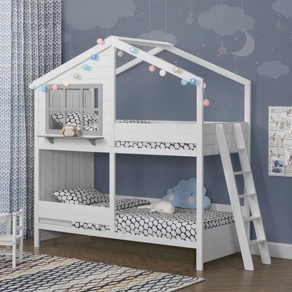 Immagine prodotto Juskys Casa dei sogni con letto a soppalco per bambini con tetto e scala (90 x 200 cm)