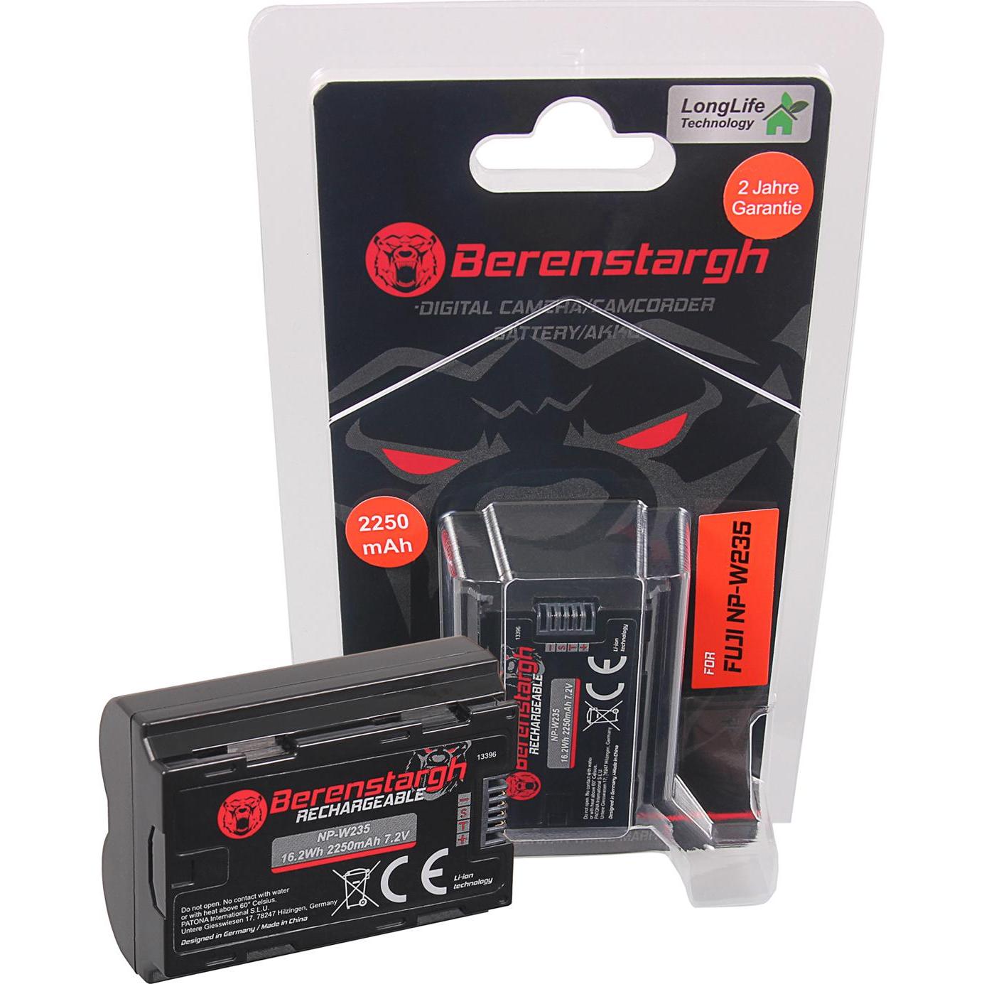 Berenstargh Akku f. Fuji FinePix NP-W235 X-T4 XT4 (Batteria della fotocamera), Alimentatore fotocamera, Nero