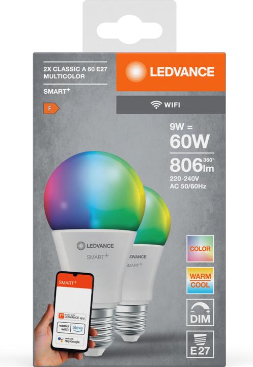 Actual product image Ledvance Smart+ Wifi Classic (E27, 9 W, 806 lm, 2 x, F)
