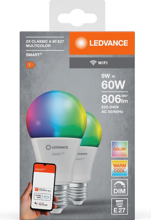 Image du produit Ledvance Smart+ Wifi Classic (E27, 9 W, 806 lm, 2 x, F)