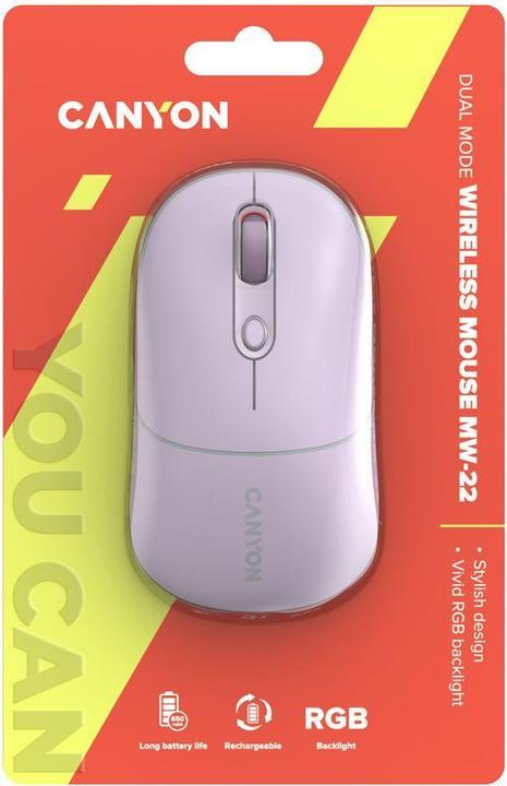 Actual product image Canyon MW-22, 2in1 wireless optical mouse Bluetooth / Wireless USB, 800/1200/1600 DPI, 4 print, pink (Wireless)