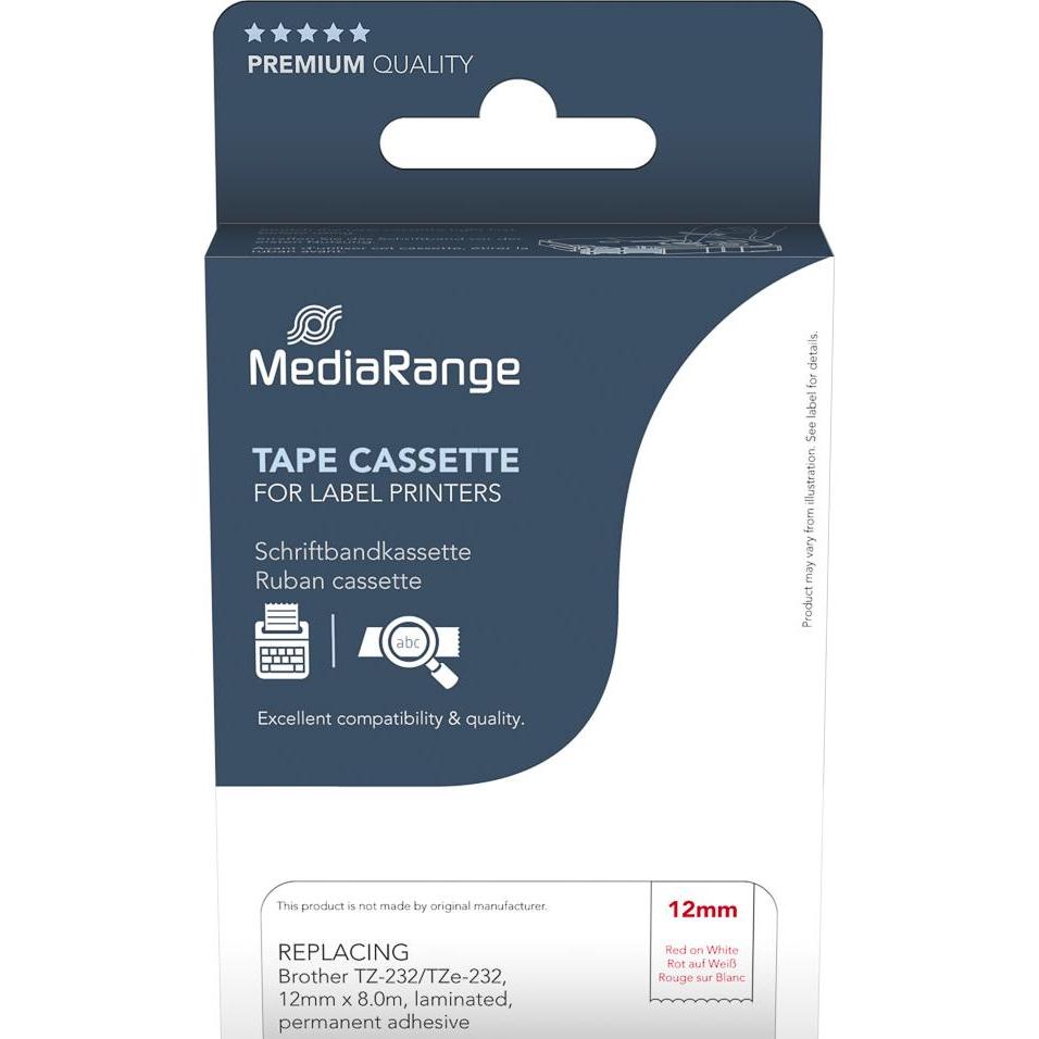 MediaRange, Beschriftungsband, Schriftbandkassette rot auf weiÃŸ 8m x 12mm (1.20 cm, Rot)
