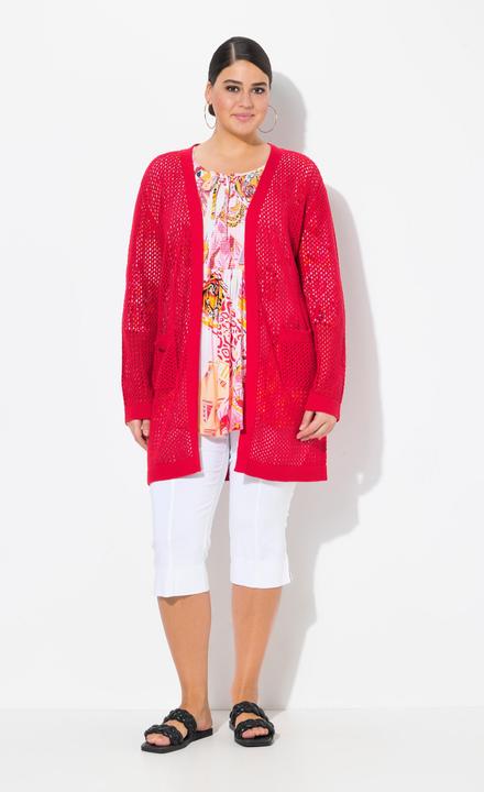 Produktbild Ulla Popken Long-Strickjacke, Netz-Optik, offene Form, V-Ausschnitt (56)