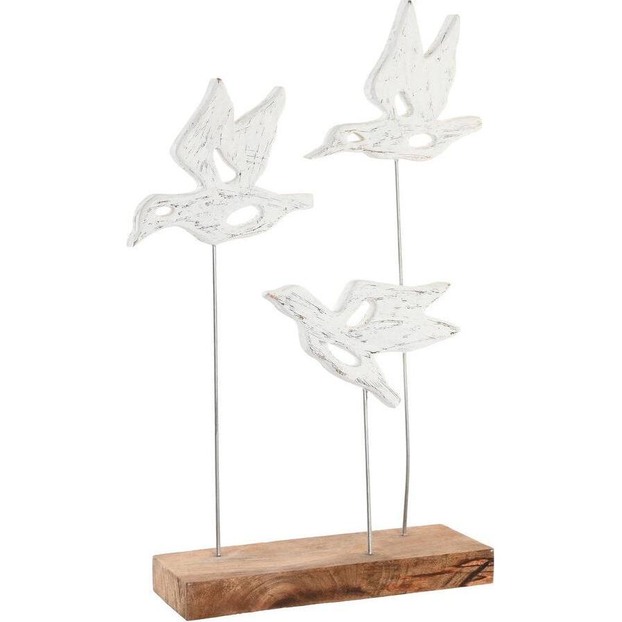 Dkd Home Decor, Statuette E Sculture Decorative, Statuetta Decorativa Marrone Bianco Ferro Uccelli In Legno Di Mango (32 X 10 X 51 Cm)