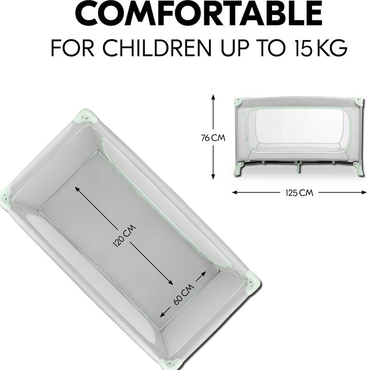 Productafbeelding Hauck Dream N Play Plus Travel Crib, dusty mint + Sleeper Mattress, 60 x 120 cm, Grey (60 x 120 cm)