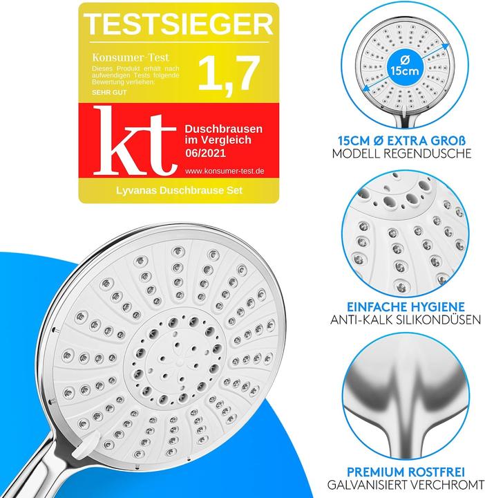 Actual product image Lyvanas Shower head with hose and holder (5 Beam types)