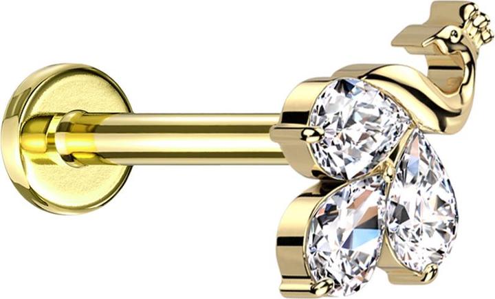 Actual product image Star Piercing Micro labret internal thread gold-plated peacock gold-plated three crystals silver (without brass, Titanium)