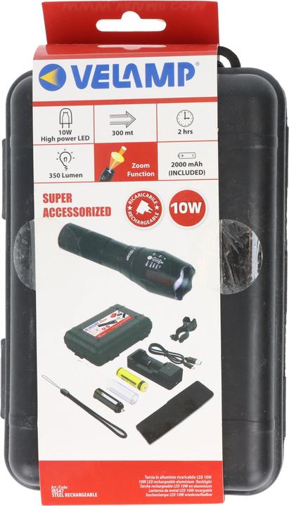 Velamp Steel 10W wiederaufladbare LED-Taschenlampe mit viel Zubehör in Hartschale 150lm Li-Ion (150 lm)