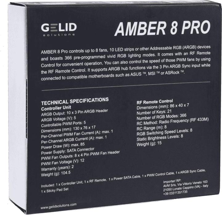 Image du produit Gelid Solutions Amber 8 Pro Ventilateurs et contrôle ARGB - 8x PWM & 10x ARGB connecteurs (8 Ventilateur)