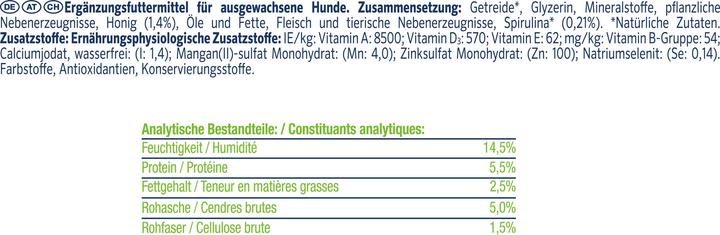 Valeurs nutritives et ingrédients Dentalife Friandise à mâcher ActivFresh (Adulte, 30 pcs, 490 g)