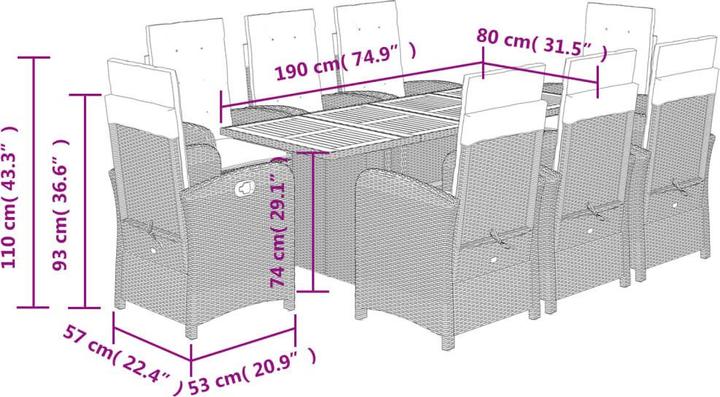 Produktbild vidaXL Garten Essgruppe (190 x 80 x 74 cm)