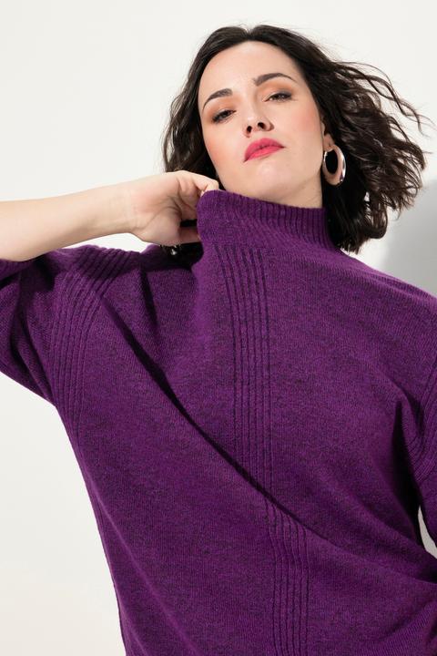 Immagine prodotto Ulla Popken Maglione con inserti a costine, collo alto e maniche a 3/4 (46, 48)