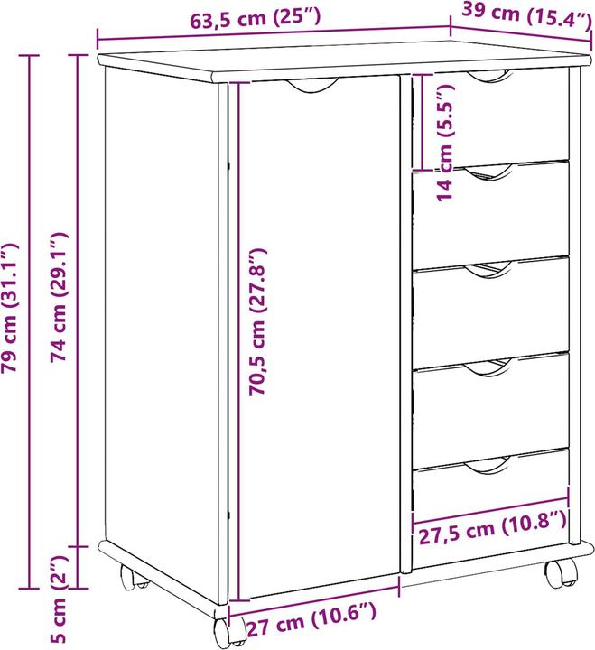 Produktbild vidaXL Rollschrank (63.50 x 39 x 79 cm)