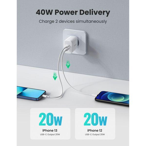 Caricatore Da 40 W - Doppio PD + USB Type-C, Caricatore Veloce