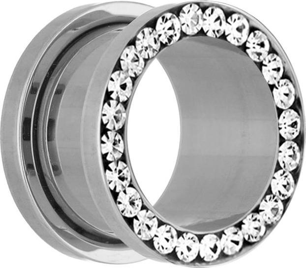 Image du produit Star Piercing Flesh Tunnel argenté avec cristal argenté (sans laiton, Acier chirurgical 316L)