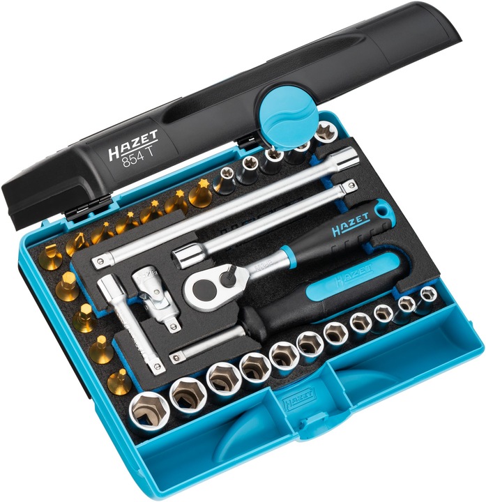 HAZET Socket set 854T ∙ Square, hollow 6.3 mm (1/4 inch) ∙ Outside hexagon traction profile, Outsid… (14 mm, 7 mm, 8 mm, 5 mm, 12 mm, 13 mm, 9 mm, 6 mm, 10 mm, 11 mm, 4 mm, 3 mm)