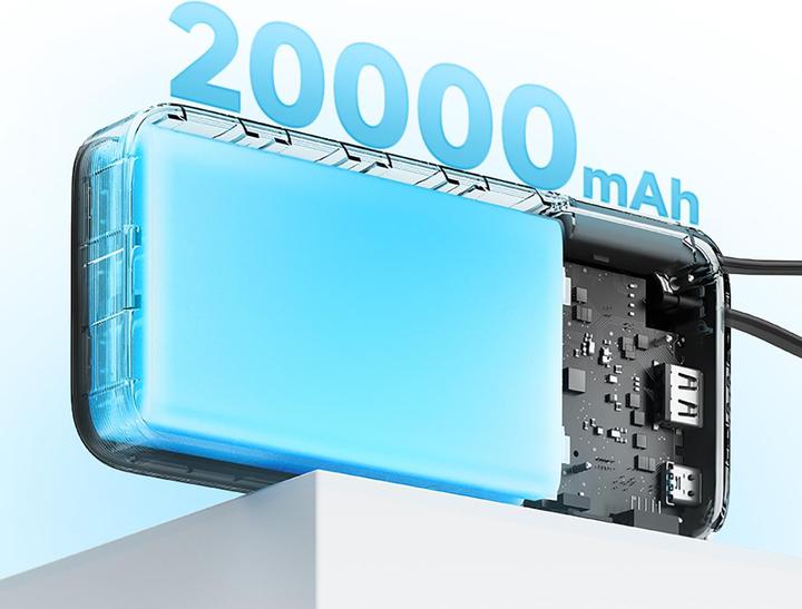 Produktbild Canyon Cuktech CUKP200NGLDG 55W 20000mAh Powerbank mit integriertem USB-C-Kabel - Grau (20000 mAh, 55 W)