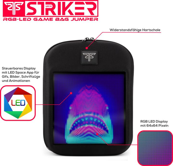 Actual product image Hyrican Striker JUMPER gaming backpack with app-controlled RGB LEDs