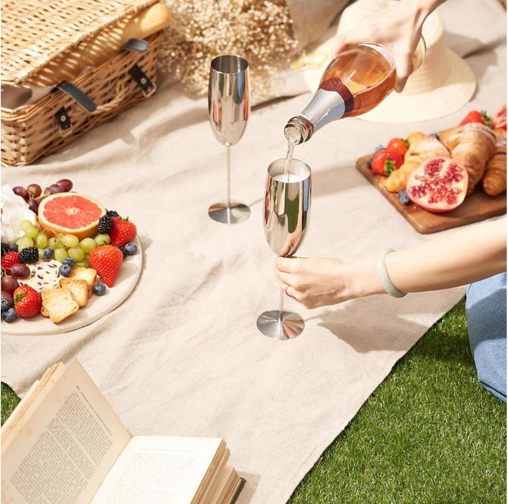 Produktbild Oak & Steel Edelstahl Sektgläser Silber 2er-Set (28.50 cl, 2 Gläser, Sektgläser)