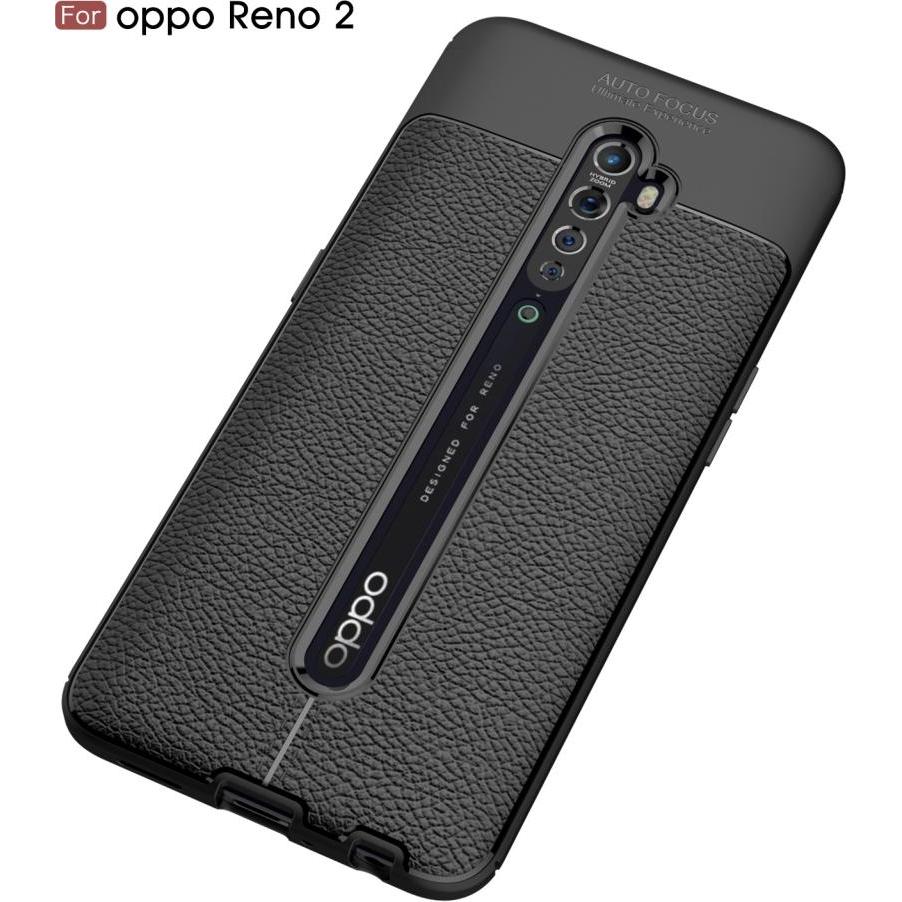Thumbnail - Screenguard Oppo Reno2 Hülle Leather Design TPU Cover (Oppo Reno 2), Smartphone Hülle, Schwarz