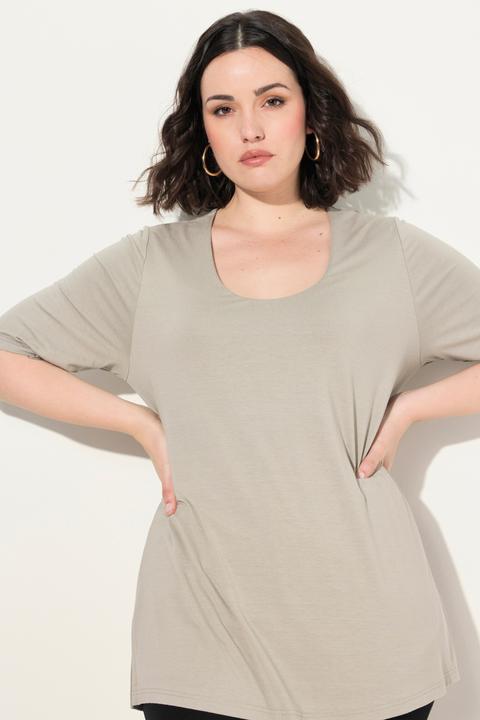 Image du produit Ulla Popken T-shirt doublé à l'avant, col V et manches courtes (58)