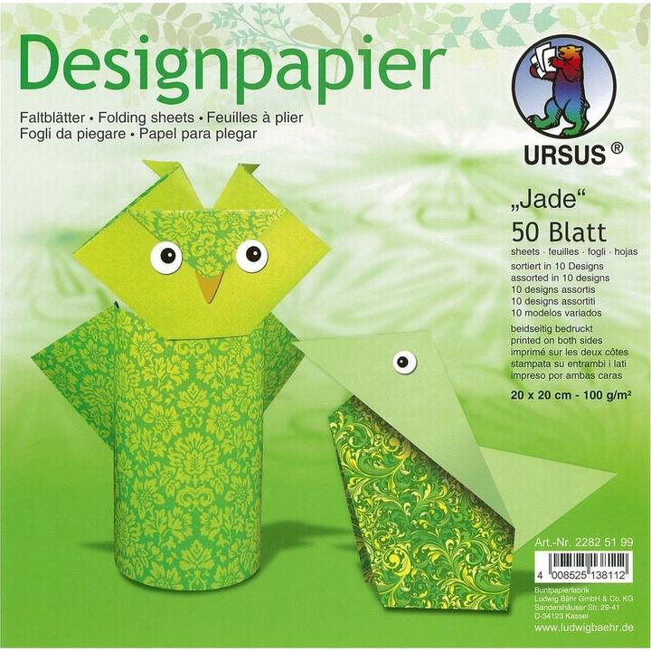 Produktbild Ursus Desinpapier Faltblätter 'Jade' 100g/qm 20x20cm VE=50 Blatt sortiert 10 Designs (100 g/m², 50x)