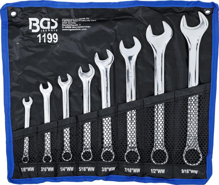 Actual product image BGS Combination Spanner Set Inch Sizes 1/8" - 9/16" Withworth 8 pcs.