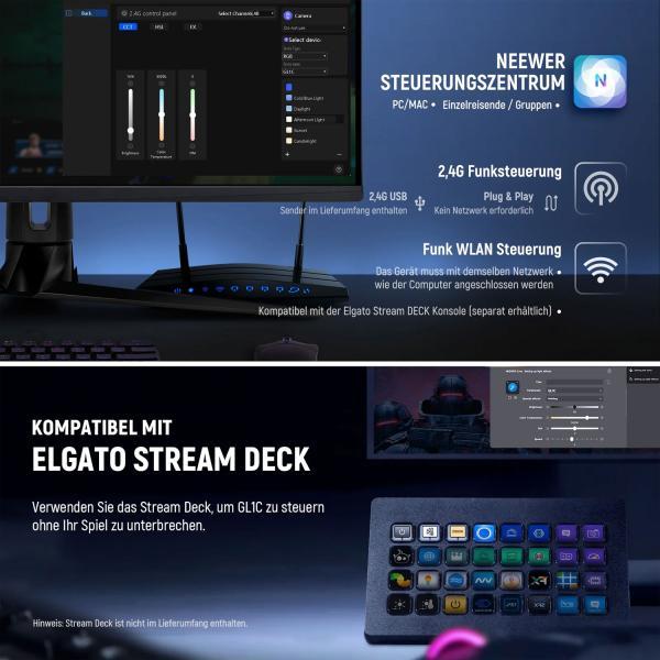 Actual product image Neewer Streaming-Leuchte GL1C mit Tischhalterung und Tuch (Video light)