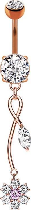 Produktbild Star Piercing Banane rosegold mit Anhänger Weinrebe und Kristallblume (Messing, Chirurgenstahl 316L)
