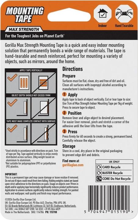Produktbild Gorilla Hochwertiges Montageband XL 25mm x 3.8m (25 mm)