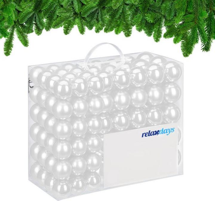 Productafbeelding Relaxdays - Weihnachtskugeln 100er Set, Weiss/ Silber, 7 x 6 cm (100 -Part)