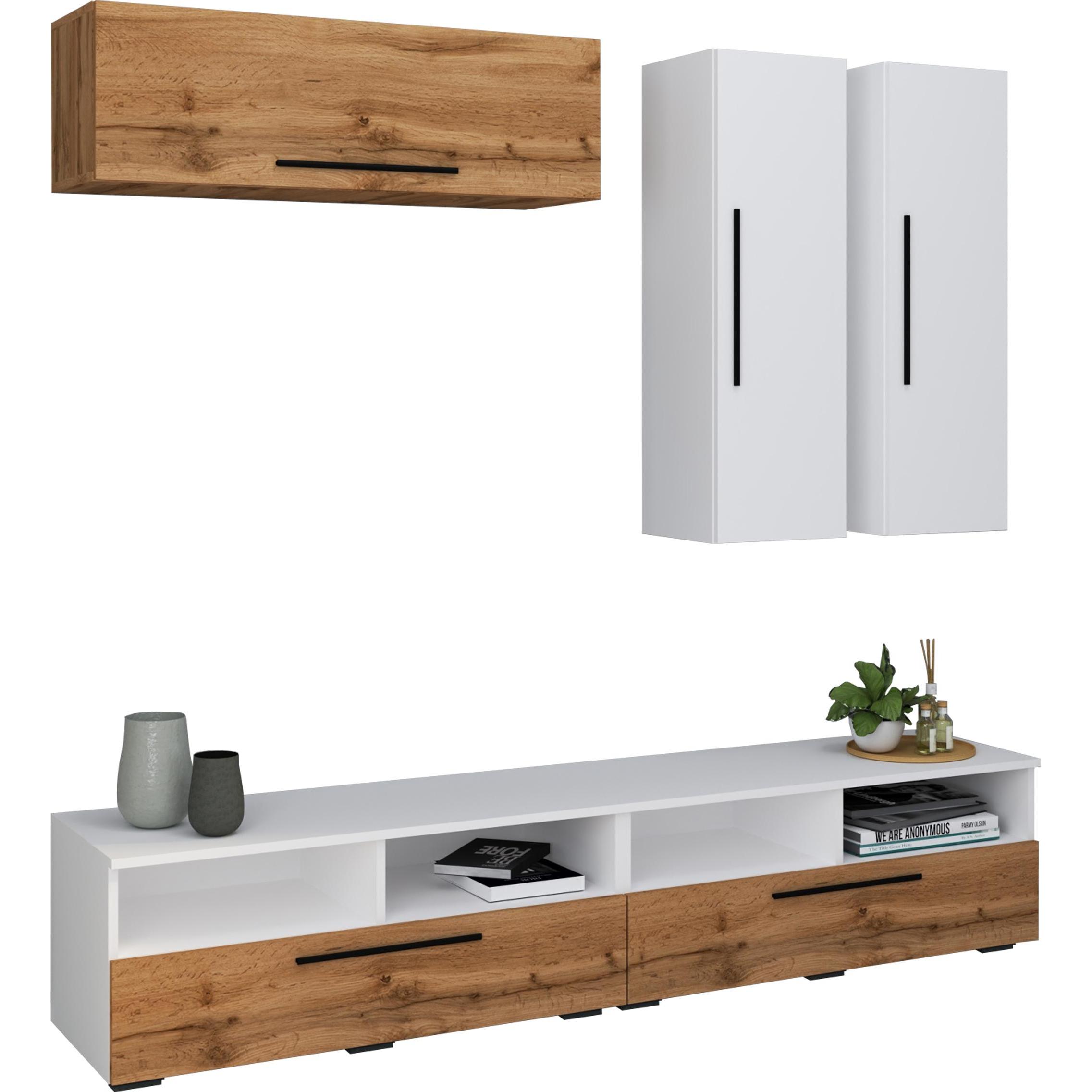 VCM, TV Möbel, TV Lowboard Fernsehschrank Schrankwand Wohnzimmer Anbauwand Wohnwand Arila XL (190 x 40 x 200 cm)