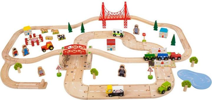 Actual product image Bigjigs Wooden road and train set Countryside, 80 pcs.