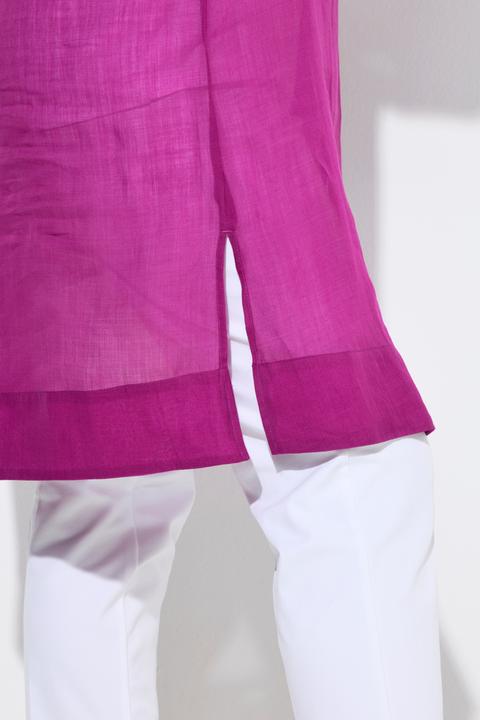 Immagine prodotto Ulla Popken Camicetta lunga in ramiè con colletto da camicia e maniche a 3/4 (50, 52)