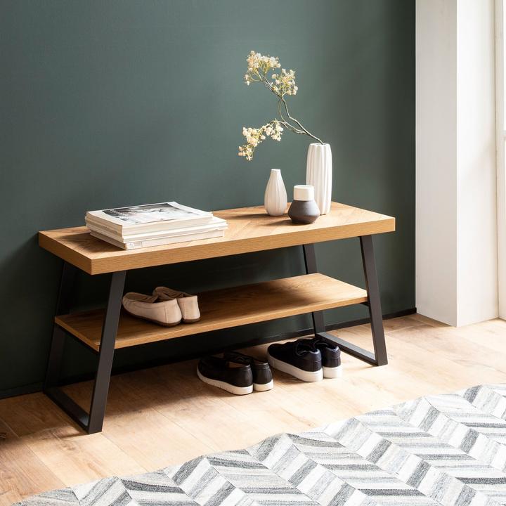 Actual product image FineBuy Schuhbank 100 cm Garderobenbank Eiche Fischgrät Dekor Flur Schuhregal (40 cm)