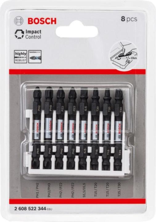 Produktbild Bosch Professional Zubehör Doppelklingen Schrauberbit-Set Impact Control, 8-teilig, diverse, 65 mm (Schraubschlitz)