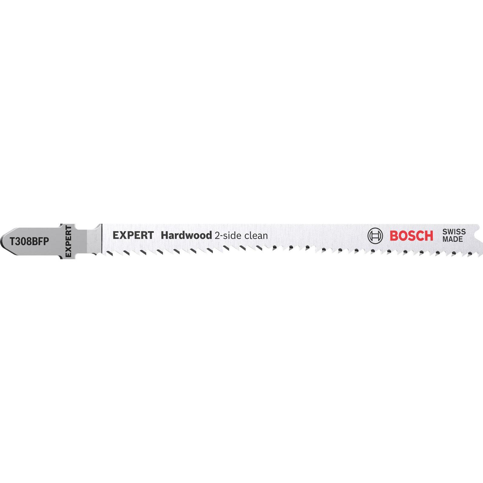 Bosch Professional Zubehör, Sägeblatt, EXPERT ‘Hardwood 2-side clean’ T 308 BFP Stichsägeblatt, 5 Stück