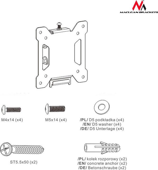 Immagine prodotto Maclean MC-596 - Supporto TV VESA, 13"-23", nero, 20 kg (Muro, 27", 20 kg)