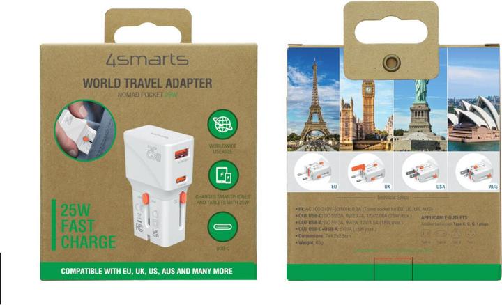 Actual product image 4smarts Travel charger World Travel Adapter Nomad Pocket 25W USB-C/USB-A white