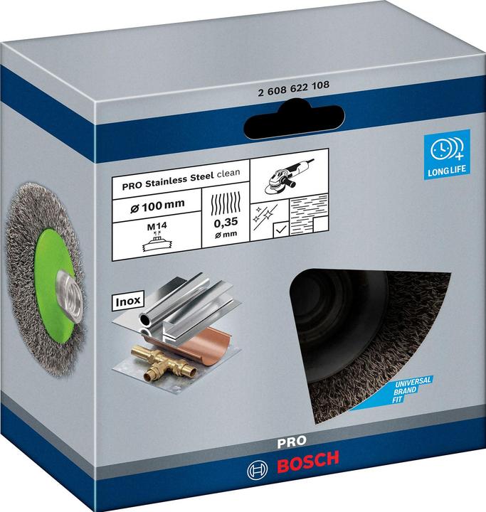 Produktbild Bosch Professional Zubehör PRO Stainless Steel clean Kegelbürste, 100 x 0,35 mm, Gewinde (P100)