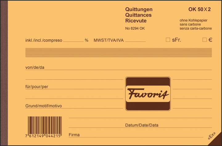 Produktbild Favorit Durchschreibebuch Quittungen mit Selbstdurchschreibepapier (50x)