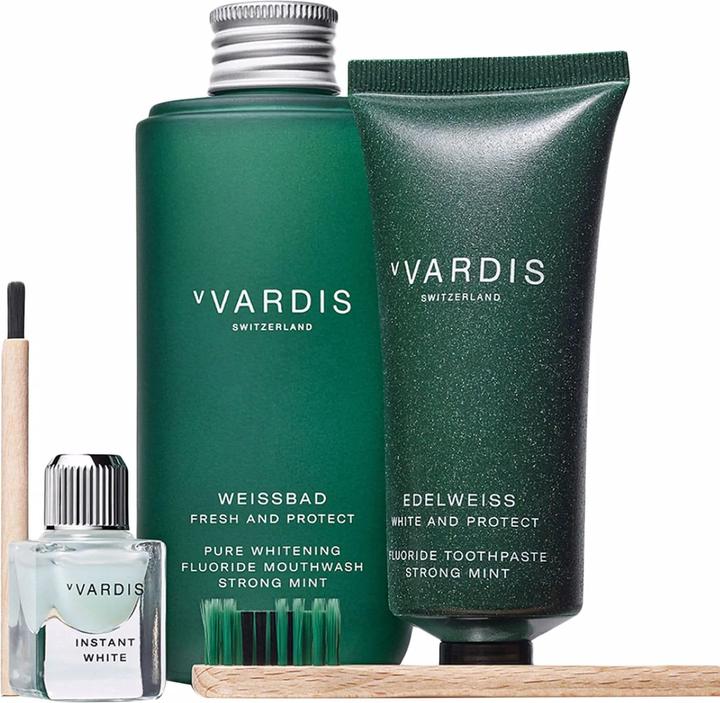 Actual product image vVardis Gift Set Strong Mint 1x ALETSCH 1x EDELWEISS 1x WEISSBAD 1x Wooden Toothbrush (1 x)