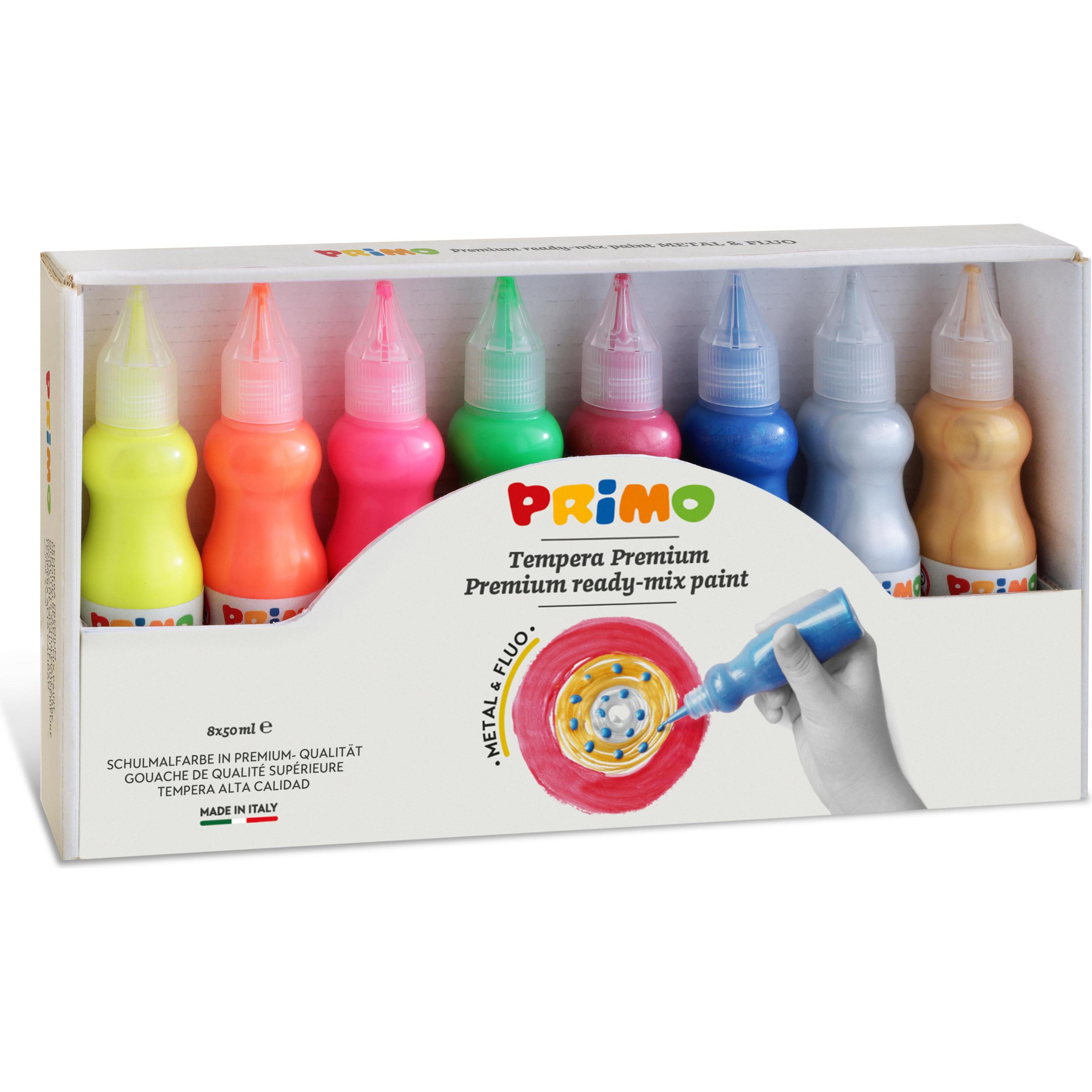 Morocolor, Kleuren + verf voor doe-het-zelvers, Tempera Colours Primo 50ml 004252 Premium Met&Fluo, ass.8 stuks (50 ml)