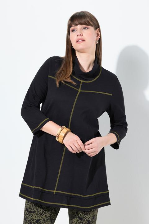 Image du produit Ulla Popken Blouse en coton bio, col légèrement montant et manches 3/4, effet de superposition (54)