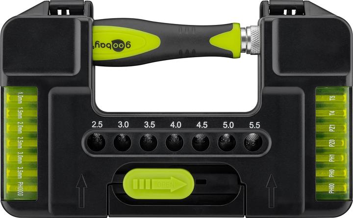 Actual product image Goobay precision screwdriver set, 37-piece, in plastic box (Phillipps cross recess (PH), Pozidriv cross recess (PZ), Sorceress, TX)