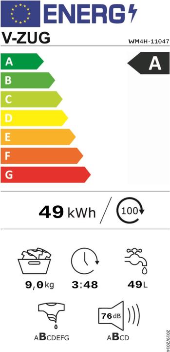 Etichetta energetica V-ZUG Lavatrice V400 (9 kg, A sinistra)
