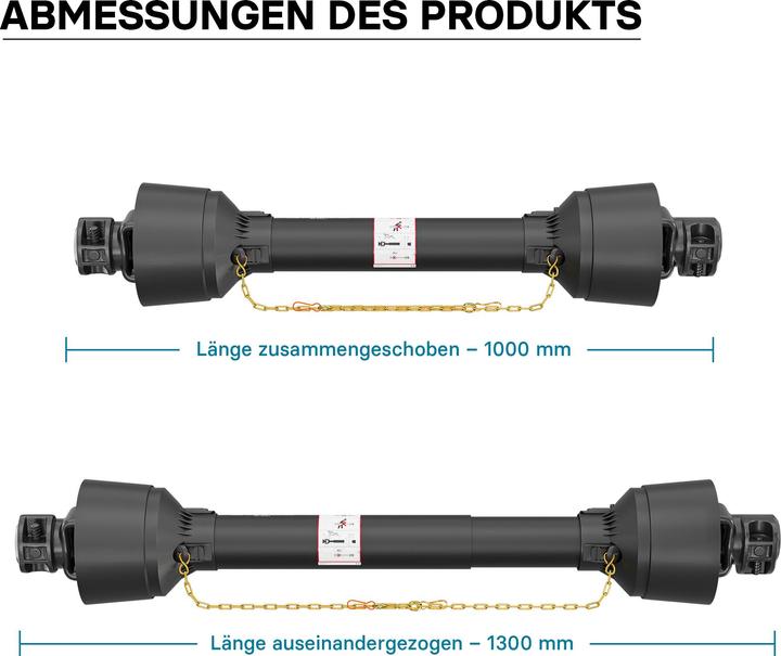 Produktbild Wiltec Zapfwelle T4 Gelenkwelle 1000-1300mm 460Nm 540U/min PTO-Shaft 40kW 1 3/8" 6 Zahn (Gartenmaschinen Ersatzteile)